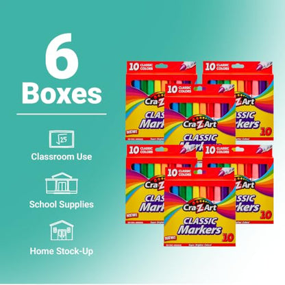Cra-Z-Art Bulk Classic Markers - 6 Packs of 10 Count Broadline (Non-Washable) Markers - size: 10 Count (Pack of 6)