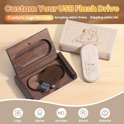 8GB Personalized Custom Wood USB 3.0 Flash Drive with Gift Box, Wedding Thumb Drive with Linen Bag, Customized Engraved Wooden Oval Memory Sticks Jump Drives for School/Company/Photography - size: 8GB