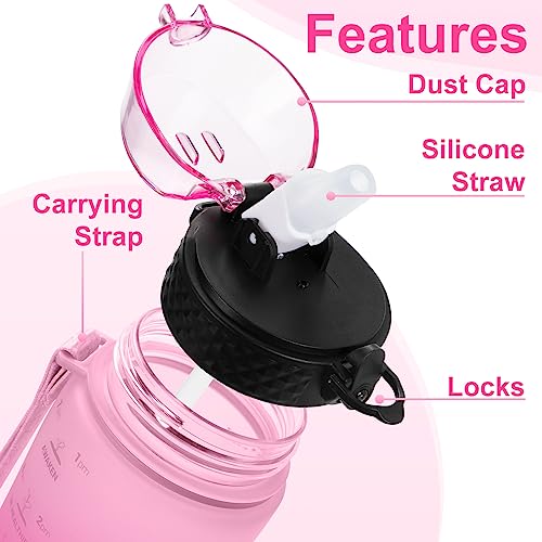 24 OZ Motivational Kids Water Bottle With Time Marker,Straw Lid,Leak Proof, Tritan BPA Free Sports Water Bottle Pink(1 Lid) - color: Pink