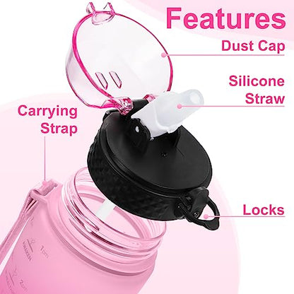 24 OZ Motivational Kids Water Bottle With Time Marker,Straw Lid,Leak Proof, Tritan BPA Free Sports Water Bottle Pink(1 Lid) - color: Pink