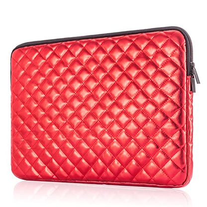 TRIUMPH VISION Puffy Laptop Sleeve Pouch Case Protective Bag Lined Padded | Puffy Laptop Case 15.6 in Quilted Leather Protection Shockproof Cushion Padding Fashion with Pocket Safe Red - color: Red Quilted, size: 15.6 Inch