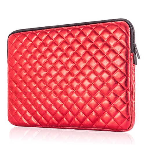 TRIUMPH VISION Puffy Laptop Sleeve Pouch Case Protective Bag Lined Padded | Puffy Laptop Case 15.6 in Quilted Leather Protection Shockproof Cushion Padding Fashion with Pocket Safe Red - color: Red Quilted, size: 15.6 Inch