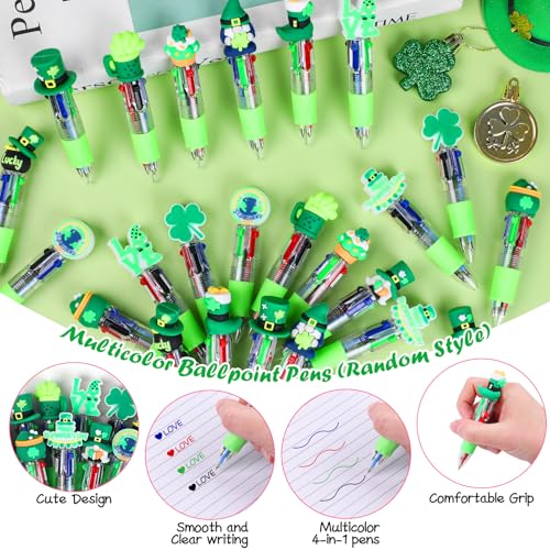 DIYASY 30 Pcs St. Patrick's Day Mini Multicolor Ballpoint Pens, St. Patrick's 4-in-1 Multicolored Retractable Pen Bulk Cute Pens Supplies - style: St. Patrick's 2