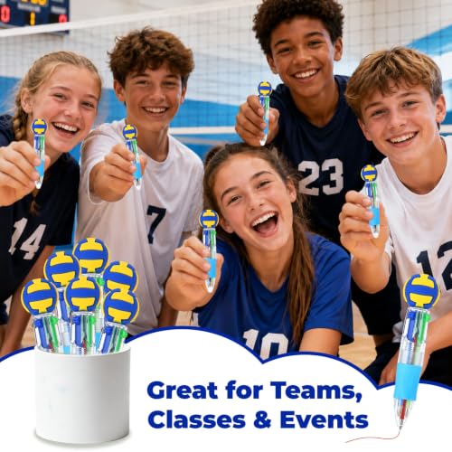 Volleyball Party Favors Volleyball Pens Mini Multicolor Pen in One Cute Fun 4-in-1 Pens Bulk Cool Ballpoint Pen for Birthday Gifts Teacher Supplies (Volleyball, 12) - style: Volleyball