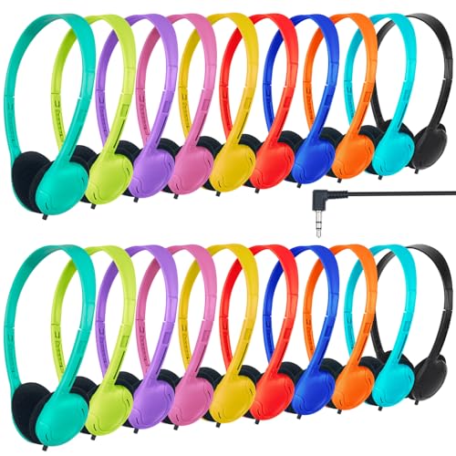 30 Pack Class Set Headphones for Students School Classroom | Headphones Bulk Over The Ear Adjustable with 3.5 mm Jack for Library Online Lesson and Testing Office Gifts (Mixed Colors) - size: 30 Pack Mixed Colors