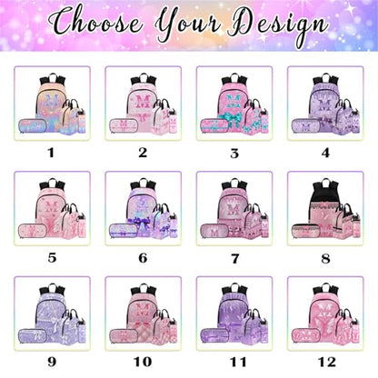MyPupSocks Customize Girls Casual School Backpack for Kids, Personalized Shinning Glitter Monogram Schoolbag Shoulder Bag Custom Lunch Box Bag Travel Daypack for Students Boys Girls Back School Gifts - color: Multi 04
