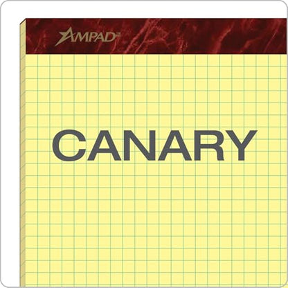 Ampad Gold Fibre Premium-Weight Graph Pad, 8-1/2" x 11-3/4", Graph Rule (4 x 4 Quad Grid), Canary, 50 Sheets Per Pad, 10 Pads (22-143)