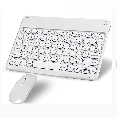 Wireless Bluetooth Keyboard and Mouse Combo Portable Mini Small Slim Typewriter Compact Ergonomic Travel Bluetooth Keyboard Mouse for iPhone iPad Mac MacBook Pro Laptop Android Phone Samsung Tablet - color: White