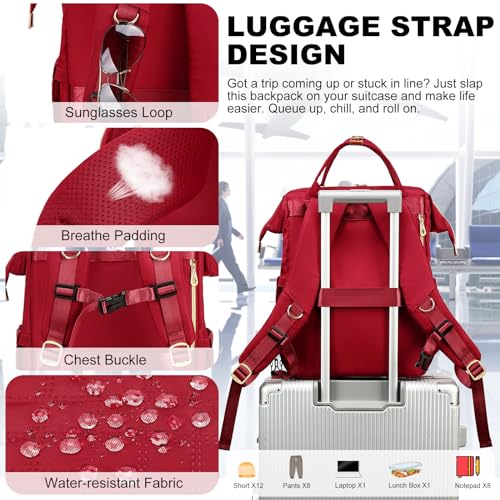 AIJIEKE Lunch Backpack for Women, 15.6 Laptop Backpack, Lunch Box, Red | Water resistant computer bag with insulated leakproof cooler. Travel meal prep backpack for nurse, teacher, college commute - color: Red