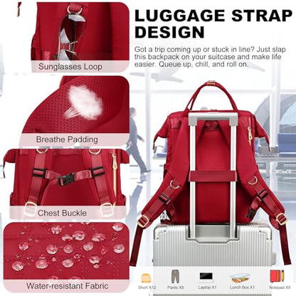 AIJIEKE Lunch Backpack for Women, 15.6 Laptop Backpack, Lunch Box, Red | Water resistant computer bag with insulated leakproof cooler. Travel meal prep backpack for nurse, teacher, college commute - color: Red