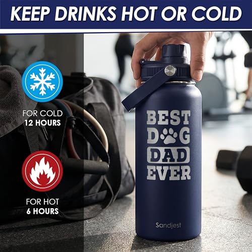 Dog Dad Gift, Insulated Stainless Steel Water Bottle 32oz, Best Dog Dad Ever, Vacuum Chug Lid Travel Tumbler for Men Friends Puppy Lovers, Gift for Birthday Christmas Fathers Day - color: Dog Dad
