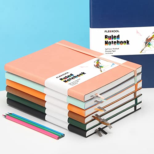 Business Journals 2 PACK - B5 College Ruled Notebook Large Soft Cover Journal with 100gsm Thick Lined Paper,376 Numbered Pages,7.6" X 10",Inner Pocket - Black Orange - color: Black-Orange