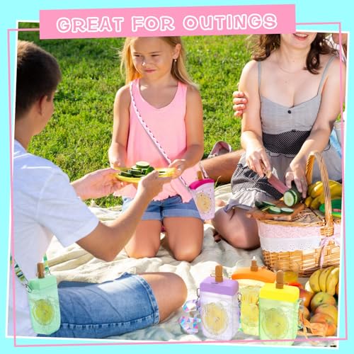 Patelai 8 Pcs Cute Water Bottles with Straw Kawaii Watermelon Ice Cream Cups Leak Proof Drinking Bottles with Adjustable Shoulder Strap for Sports Travel Camping(Classic Style) - style: Classic