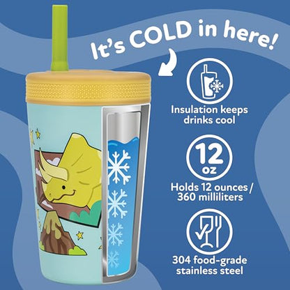 Nuby Thirsty Kids Insulated Toddler Cup with Silicone Flexstraw - 12 oz - Stainless Steel and Leak-Resistant - 18+ Months - Dinosaurs - color: Dinosaurs