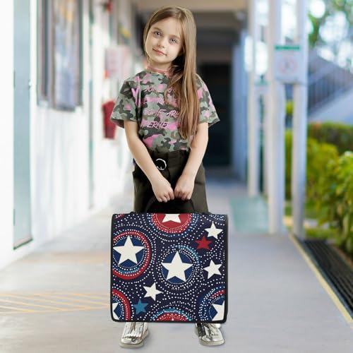 4th of July Circles Point Stars Blue Zipper Binder 3 Ring 1.5 Inch School Binder Organizer with Shoulder Strap Handle File Folder Pockets Large Capacity Students Girl Boy Men Office Work - color: 4th of July Circles Point Stars Blue