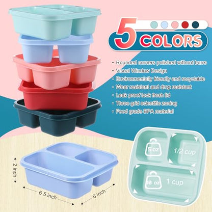 Honeydak 5 Pack Snack Containers 3 Compartment Bento Snack Boxes Divided Meal Prep Containers with Lids Reusable Adults Lunch Food Storage Box for School Work Travel(Melon) - color: Melon