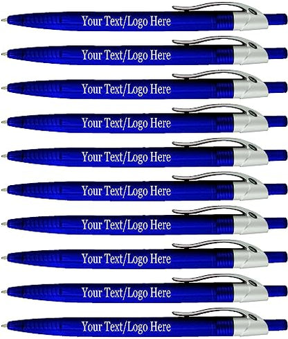 SyPen Personalized Pens With your Custom Logo or Text-500 Pack Bulk-for Businesses, Parties, and Events, Custom Printed Ballpoint Click Pens, Translucent Barrel, Blue Pen, Black Ink - color: Blue