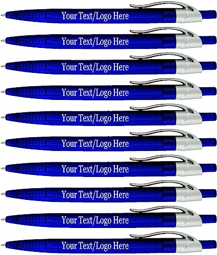 SyPen Personalized Pens With your Custom Logo or Text-500 Pack Bulk-for Businesses, Parties, and Events, Custom Printed Ballpoint Click Pens, Translucent Barrel, Blue Pen, Black Ink - color: Blue