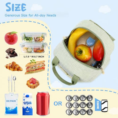CAMTOP Lunch Box Kids Insulated Lunch Bag Large Reusable Leakproof Cooler Lunch Bags for Boys Girls School Travel Picnic (Sage Green Strip) - color: Sage Green Strip