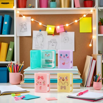1Pc Multicolor Cute Dual Purpose Book Pencil Sharpener Eraser, Cute Cartoon Student Eraser Pencil Sharpener Writing and Correction Supplies
