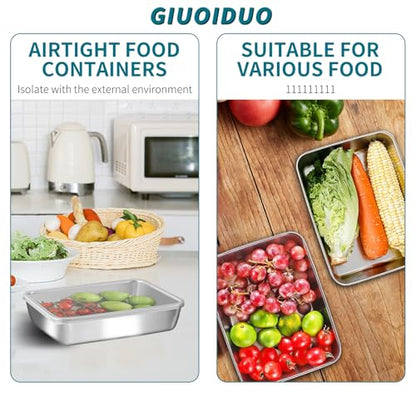 GIUOIDUO stainless steelFood Storage Containers setsstorage box with lidfreezer FrozenKitchen tray with lidOven plateSide dish plate Freezer & Dishwasher Safe - color: 3-Pack