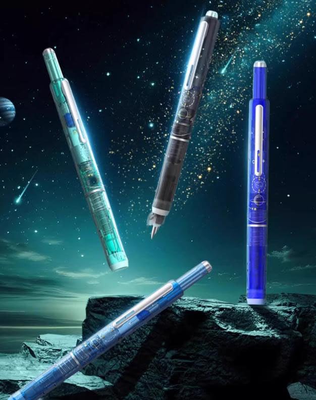 Retractable Fountain Pen, 0.38mm Blue&black Ink Transparent Barrel Includes 5 Refillable Ink Cartridges, Multicolor Pressable Gel Pen (Dark blue,Erasable Blue) - color: Dark blue