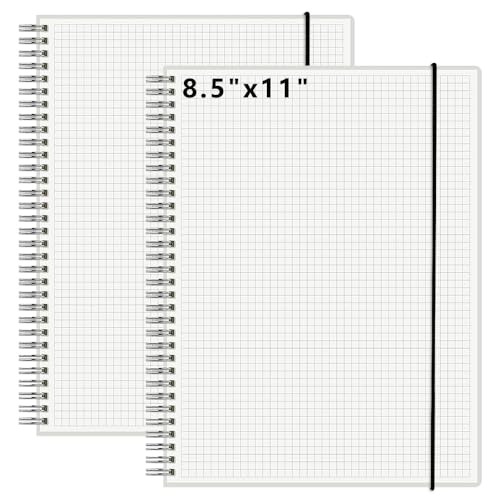 120 GSM Thick Paper Graph Spiral Notebooks 8.5" × 11" with Removable Elastic Band and Transparent Hard Cover, 2PCS Large Size Grid Notepads 160 Pages per Pack for Students, Engineers (2 Pack, A4) - size: A4(8.5"×11"), style: Grid / 2PCS