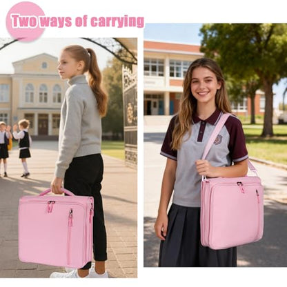2 Inch 3 Ring Zipper Binder with 500 Sheet Capacity, 6 Tab Expanding File Folder, Multi-Pocket Design, Shoulder Strap and Handle for Middle School and Office (Pink) - color: Pink