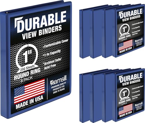 Samsill Durable 1 Inch Binder, Round Ring Customizable Clear View Binder, Blue, 8 Pack (MP88432) - color: Blue, size: 1-Inch