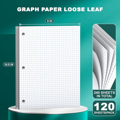 Loose Leaf Graph Paper Notebook 8 X 10.5, 240 Sheets Graphing Paper，3 Hole Punched，4x4 Quad Ruled Grid Notebook Paper, 10-1/2" X 8 Binder Filler Paper For, Engineering, Office, School - style: White-4x4 Graph-2 Pack