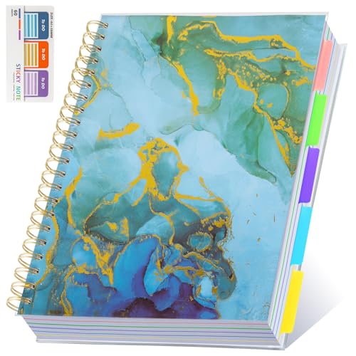 5 Subject Notebook for Work with Removable Dividers Tabs, Large 8.5" x 11 Spiral Lined Notebooks for School Note Taking & Organizer, A4 240 Pages College Ruled Journal for Women & Writing, Blue - color: Blue
