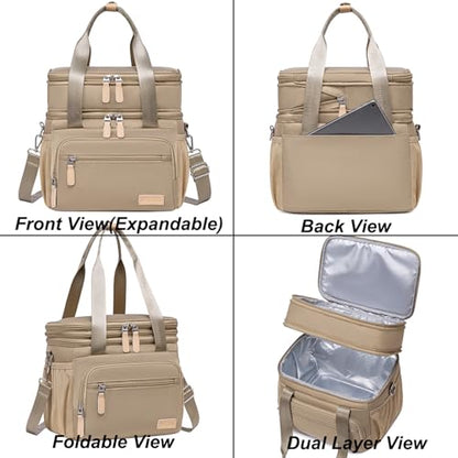 Weitars Insulated Lunch Box for Women Men-Dual Compartment Waterproof Reusable Large Lunch Bag Wide-Open Tote Cooler Bag For Working Picnic Hiking (15L) (Kahki) - color: Kahki