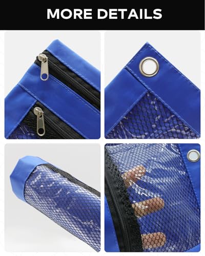 3 Ring Pencil Pouch for Binder, 2-Pocket Zipper Pencil Case with Clear Window & Mesh Pocket, Heavy Duty 600D Oxford Fabric Binder Pouch for School Office Supplies (Deep Blue) - color: Deep Blue