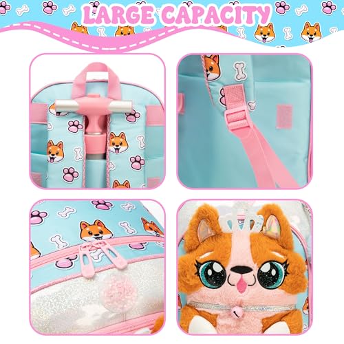 Cute Rolling Backpack for Girls,Lightweight Kids Backpack with Wheels,Wheeled School Bookbag with Pencil Case Lunch Box for Students - color: Orange Dog
