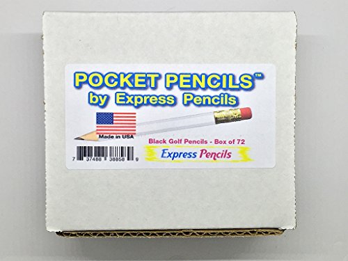 Express Pencils Half Pencils with Eraser - Golf, Pew, Short, Mini, Non Toxic, Hexagon, Sharpened, #2 Pencil, Color - Black, Box of 72, (Half Gross) Golf Pocket Pencil TM