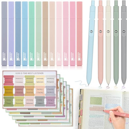 DazSpirit Bible Journaling Kit, Bible Study Supplies Set for Women & Men | 12 Pastel No Bleed Highlighters and 5 Black Pens & Laminated Tabs, Bible Essentials, Christian Gifts - color: Highlighters + Black Pens + Tabs
