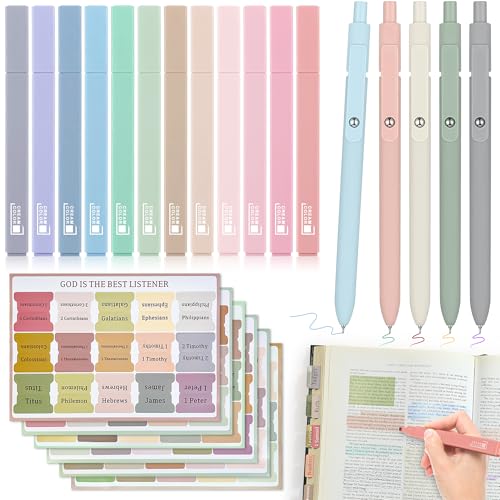 DazSpirit Bible Journaling Kit, Bible Study Supplies Set for Women & Men | 12 Pastel No Bleed Highlighters and 5 Black Pens & Laminated Tabs, Bible Essentials, Christian Gifts - color: Highlighters + Black Pens + Tabs