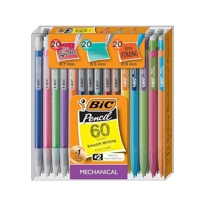 BIC Mechanical Pencils, Assorted Sizes, #2 Lead, 60/Pack (WX7TG026-BLK)