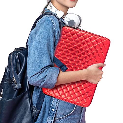 TRIUMPH VISION Puffy Laptop Sleeve Pouch Case Protective Bag Lined Padded | Puffy Laptop Case 11 12 in Quilted Leather Protection Shockproof Cushion Padding Fashion with Pocket Safe Red - color: Red Quilted, size: 11-12 Inch
