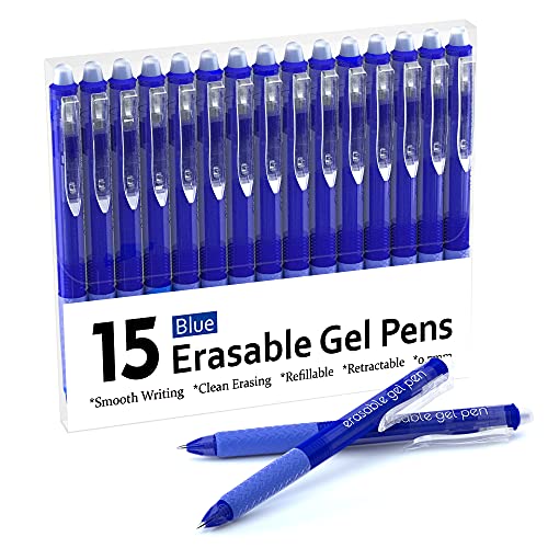 Lineon Erasable Gel Pens, 15 Pack Blue Retractable Erasable Pens Clicker, Fine Point, Make Mistakes Disappear, Blue Ink for School & Office - color: 15 Pack Blue
