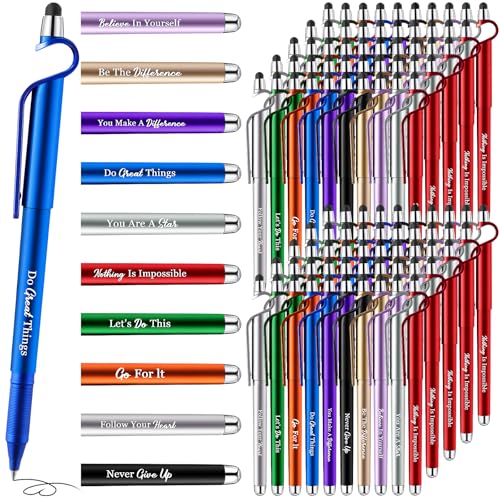 Sayglossy 100 Pcs Inspirational Pens Bulk Motivational Ballpoint Pen with Writing Touch Screen and Mobile Phone Stand 3-in-1 for Office School Supplies Inspirational Gifts (Multicolor) - color: Multicolor