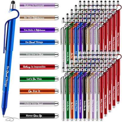 Sayglossy 100 Pcs Inspirational Pens Bulk Motivational Ballpoint Pen with Writing Touch Screen and Mobile Phone Stand 3-in-1 for Office School Supplies Inspirational Gifts (Multicolor) - color: Multicolor