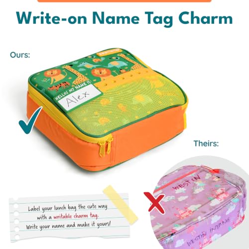 Elemental Insulated Lunch Bag for Kids, with Water Bottle Pocket & Charm Band, Fits Lunch Box, Lunch Bag for School to Keeps Food at Optimal Temperature, 3L - Jungle - color: Yellow