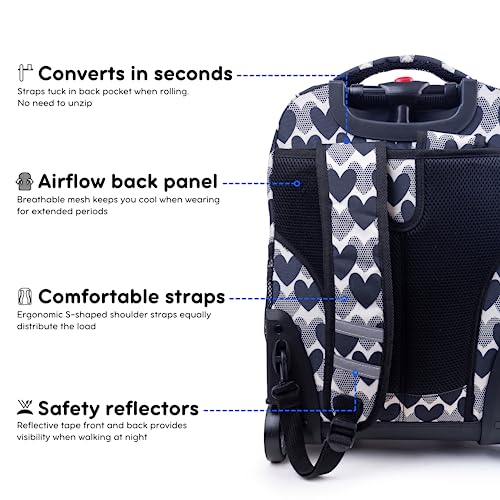 J World Sunrise Rolling Backpack. Roller Bag with Wheels, Heart Dot - color: Heart Dot