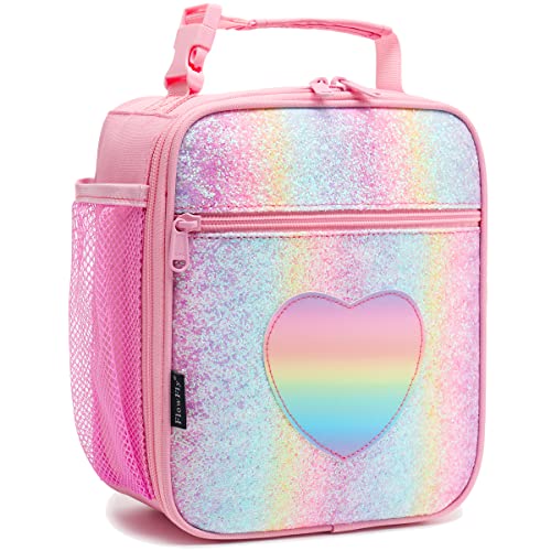 FlowFly Kids Lunch box Insulated Soft Bag Mini Cooler Back to School Thermal Meal Tote Kit for Girls, Boys, Glitter-RainBow - color: Glitter-RainBow