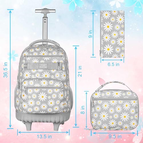 gxtvo Womens Rolling Backpack for Girls, Wheeled Bookbag with Lunch Box for Adults, Water Resistant Roller School Bag for College Teens Kids Travel - Grey - color: Chrysanthemum Grey