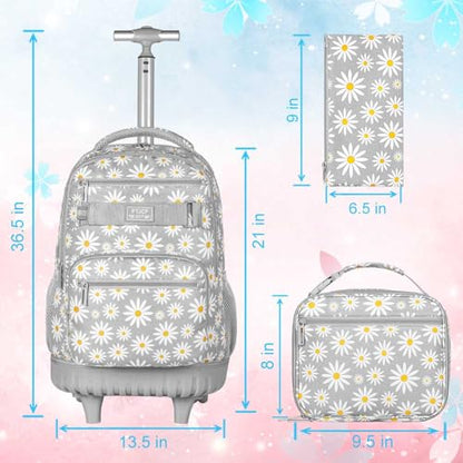 gxtvo Womens Rolling Backpack for Girls, Wheeled Bookbag with Lunch Box for Adults, Water Resistant Roller School Bag for College Teens Kids Travel - Grey - color: Chrysanthemum Grey