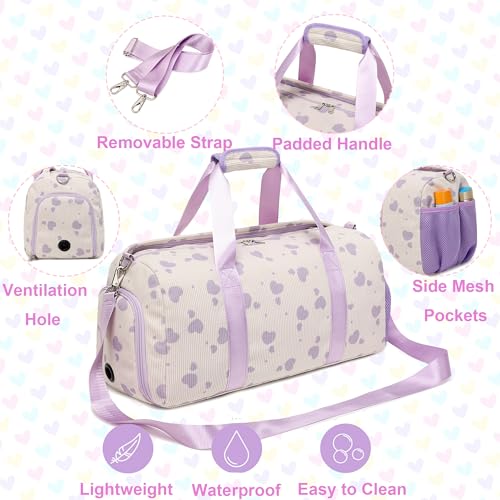 Jumpopack Corduroy Dance Bag Girls Duffle Bags Gymnastics Overnight Sleepover Gym Bag with Shoe Compartment and Wet Pocket,Heart Shape - color: Heart Beige