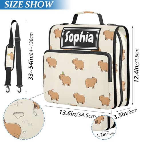 Capybara Beige Print Custom Zipper Binder Bag 3 Ring with Shoulder Strap & Handle Personalized Binder Bag Expandable File Folder for School - color: Multi-capybara Beige