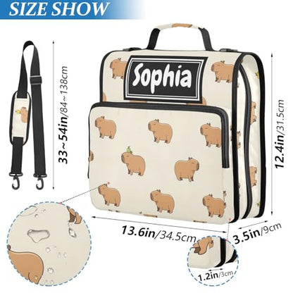Capybara Beige Print Custom Zipper Binder Bag 3 Ring with Shoulder Strap & Handle Personalized Binder Bag Expandable File Folder for School - color: Multi-capybara Beige